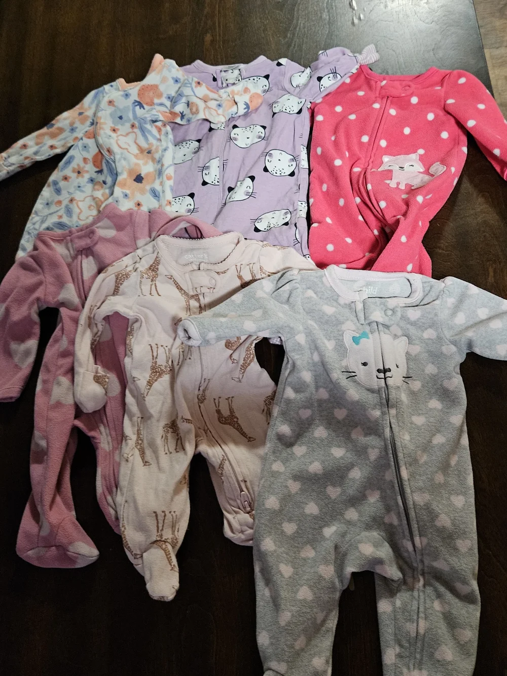 Carter's Mixed Color & Print Baby Footed One-Pieces - Pink, Purple, Gray, Cream